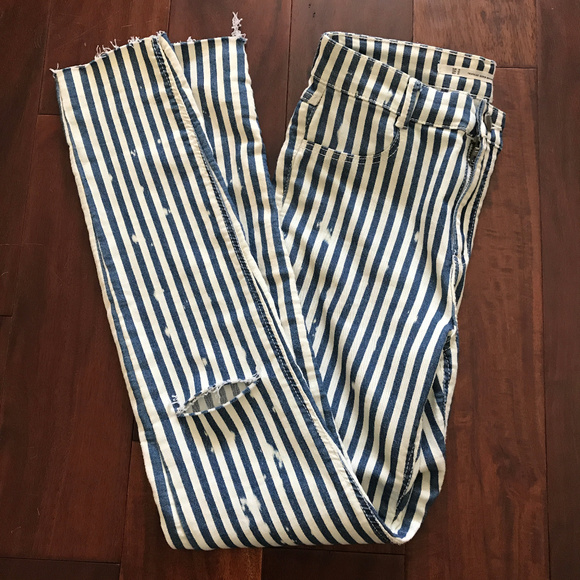 Zara Denim - Zara striped High waist stretchy ripped jeans